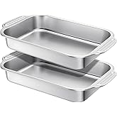 Funnymoom 2 Pcs Stainless Steel Cake Pan 9 x 13 Inch Baking Pan with Handle Rectangle Baking Bakeware for Fish Cakes Breads Casseroles Vegetables Dishwasher Safe