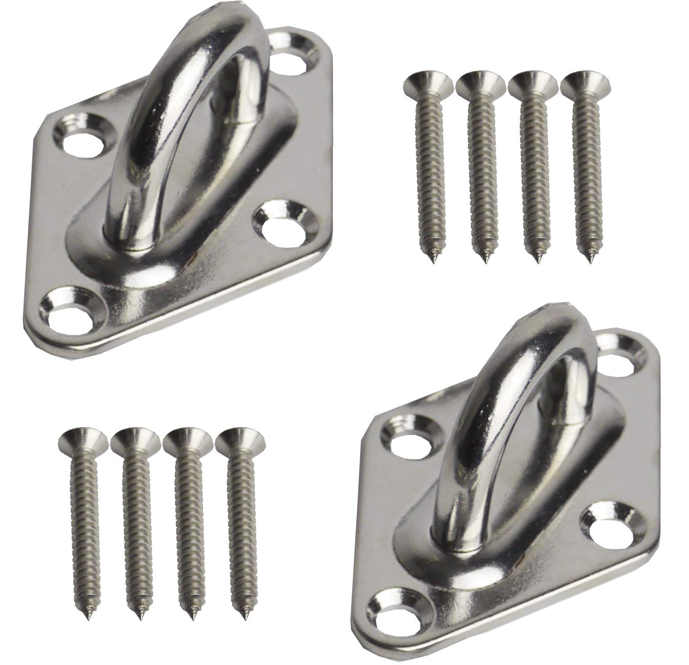 Savage Island 2pcs Pad Eye Plate (M8) - High Strength 304 Stainless Steel Pad Eye Plate Staple Ring Hook for Garden Triangle, Square, Rectangle Heavy Duty Sun Shade Sail Fixing (with 8pcs Screws)