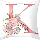 Eanpet Throw Pillow Covers Alphabet Decorative Pillow Cases ABC Letter Flowers Cushion Covers 18 x 18 Inch Square Pillow Protectors for Sofa Couch Bedroom Car Chair Home Decor (K)