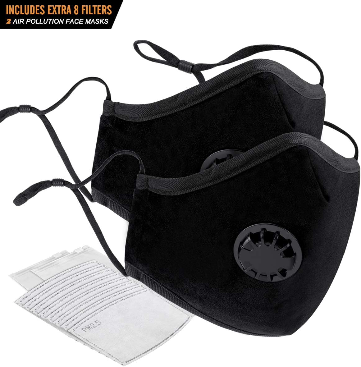 Dust Mask, N95 Cotton Breathing Air Pollution Mouth Masks with Valve Carbon Particulate Respirator Filter, Reusable & Washable Face Mask to Kids, Adults for Dustproof, Smoke, Woodworking, Outdoor