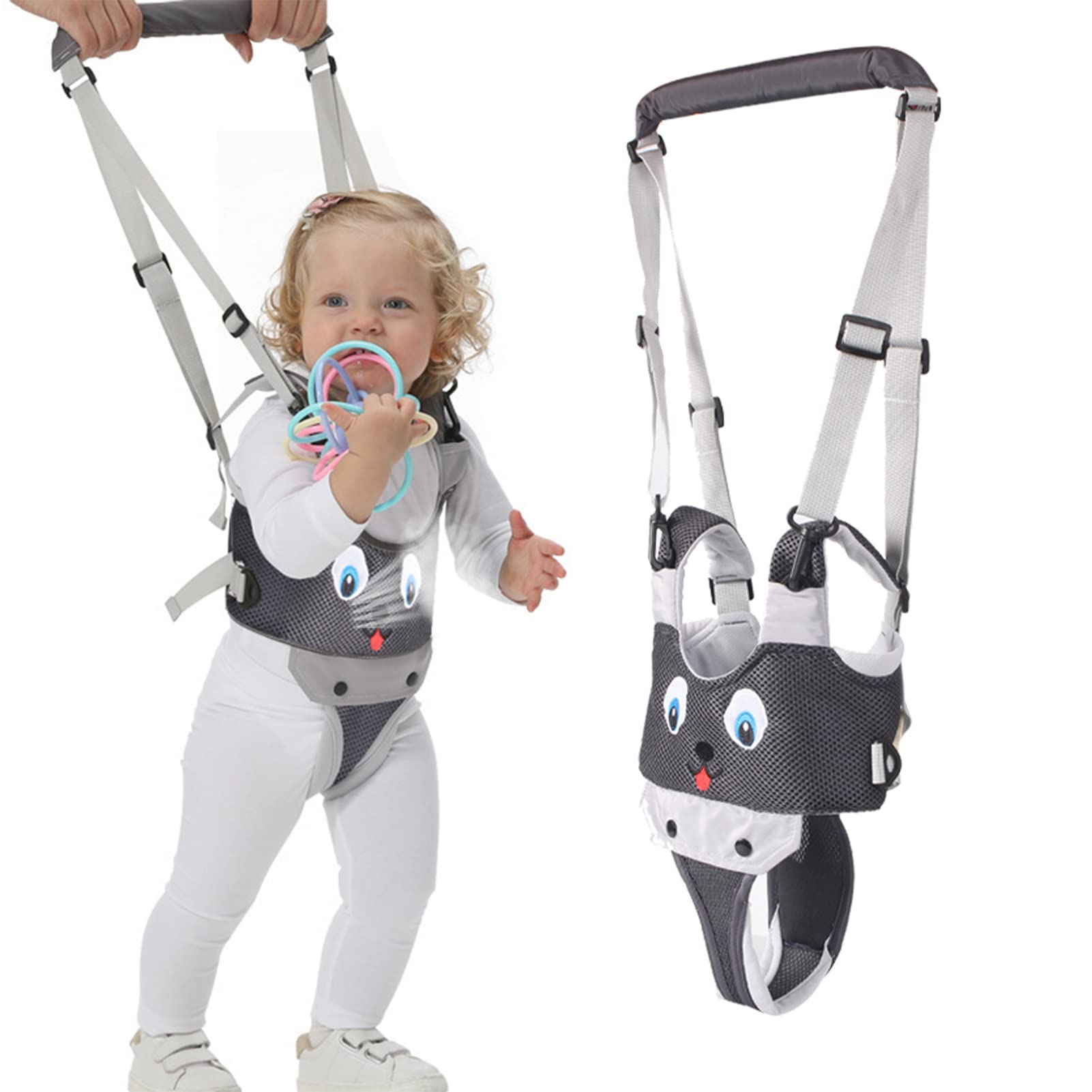 IULONEE Baby Walking Harness Breathable Mesh Handheld Toddler Helper Assistant Child Walker Help Standing Up and Walking Belt Learning Helper Infant Safety Harness for 7-24 Month Baby (Mesh Grey) — image 1