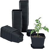 foxany 4" Plastic Nursery Pot, 30 Pcs Thick Plastic Square Planting Pots, Plant Seedling Pots, Seed Starting Pots - Black