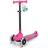 SereneLife Toddler Scooter, Adjustable Micro Scooter for Ages 2-5, Lightweight Kids 3 Wheel Design with LED Light-Up Wheels, Anti-Slip Deck &amp; Lean-to-Steer Control, Indoor/Outdoor Use