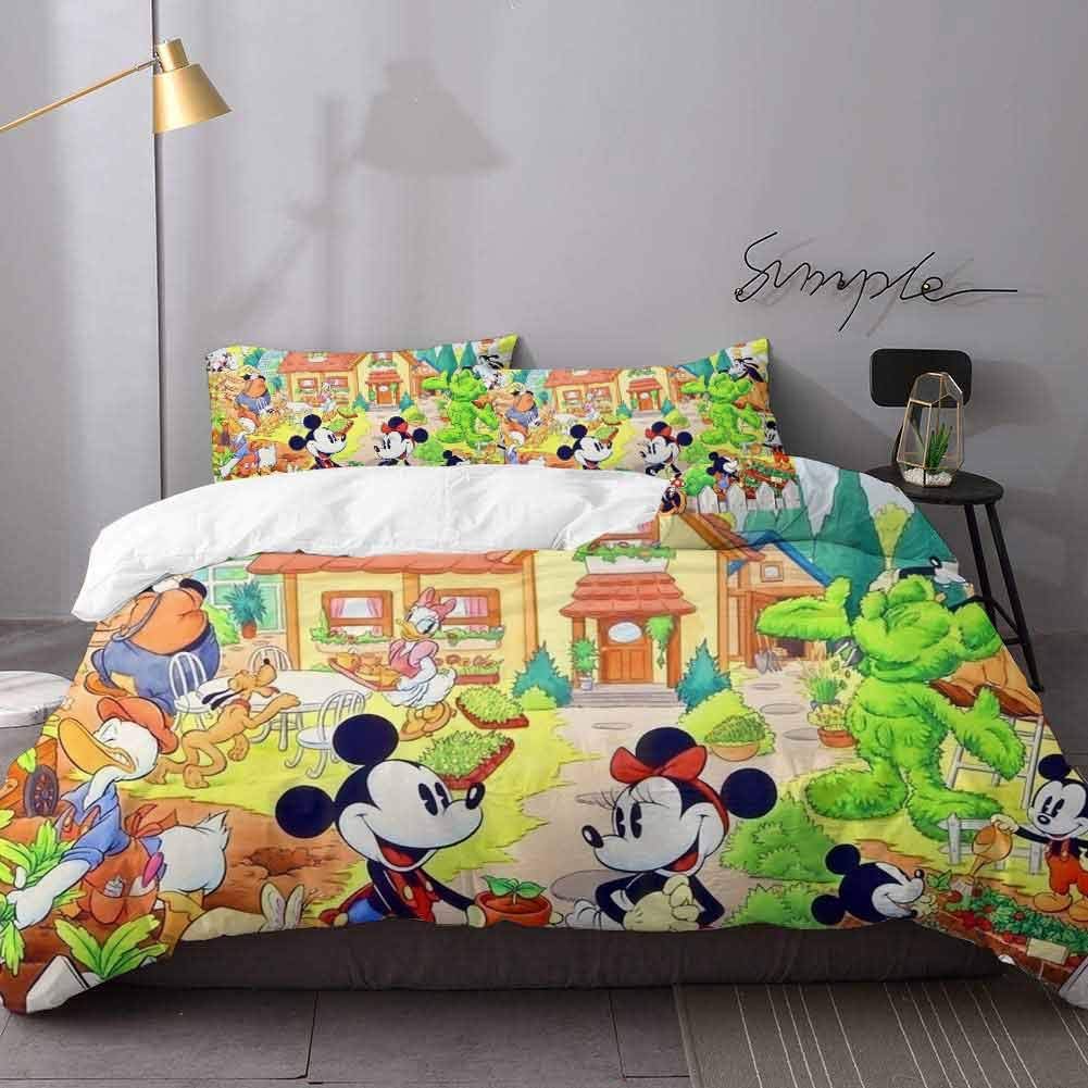 WomHouse Duvet Cover Mickey & Minnie Mouse 1 Duvet Cover 2 Pillowcases Bedding 3 Piece Duvet Cover Set Twin