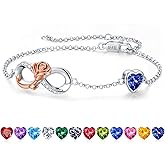 Iefil 925 Sterling Silver Charm Link Birthstone Bracelet, Anniversary Birthday Gifts for Women, Mothers Day Valentines Christmas Gifts for Wife Girlfriend Daughter