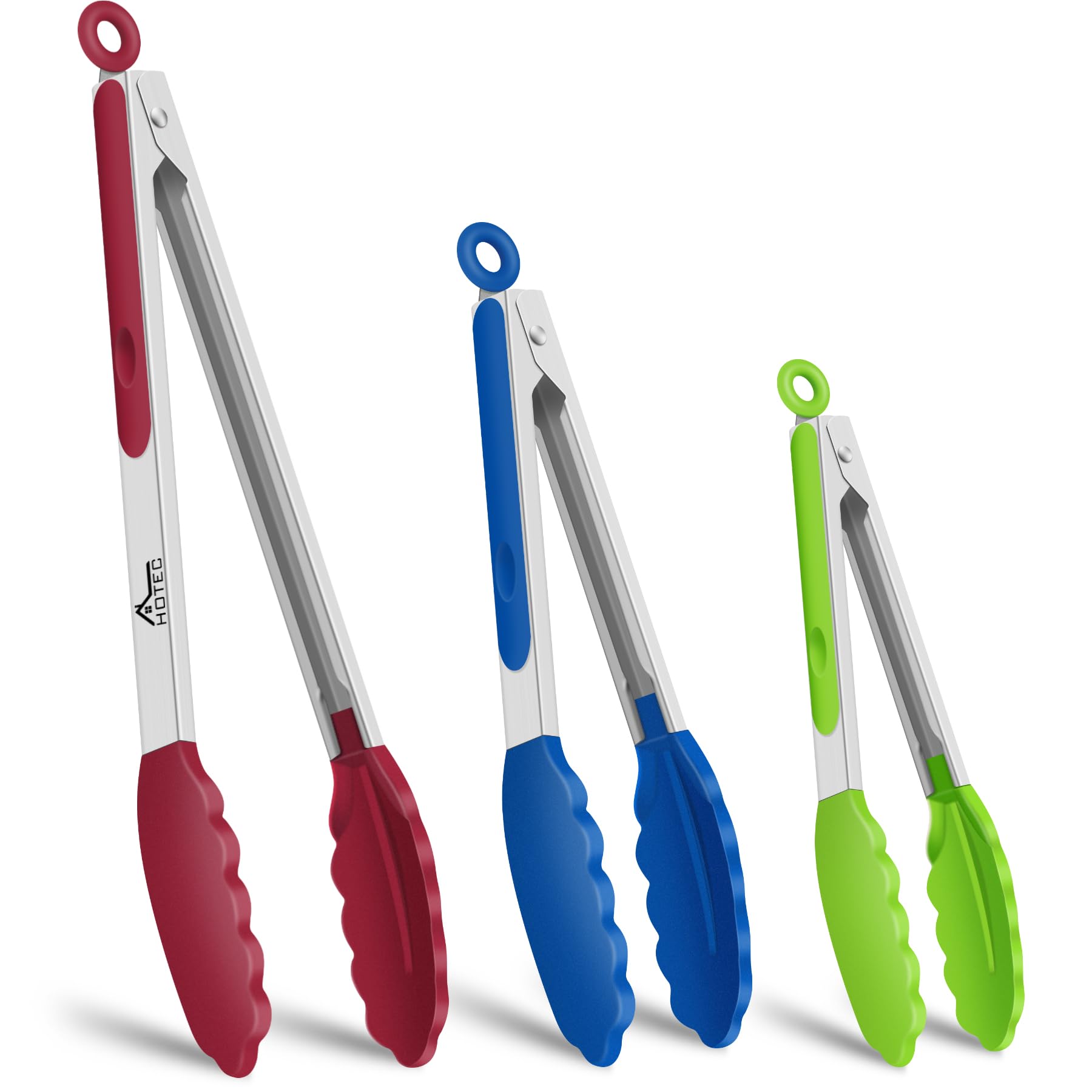 Hotec Tongs for Cooking Kitchen Premium Stainless Steel Locking Kitchen Tongs with Silicon Tips, Set of 3-7", 9" and 12"