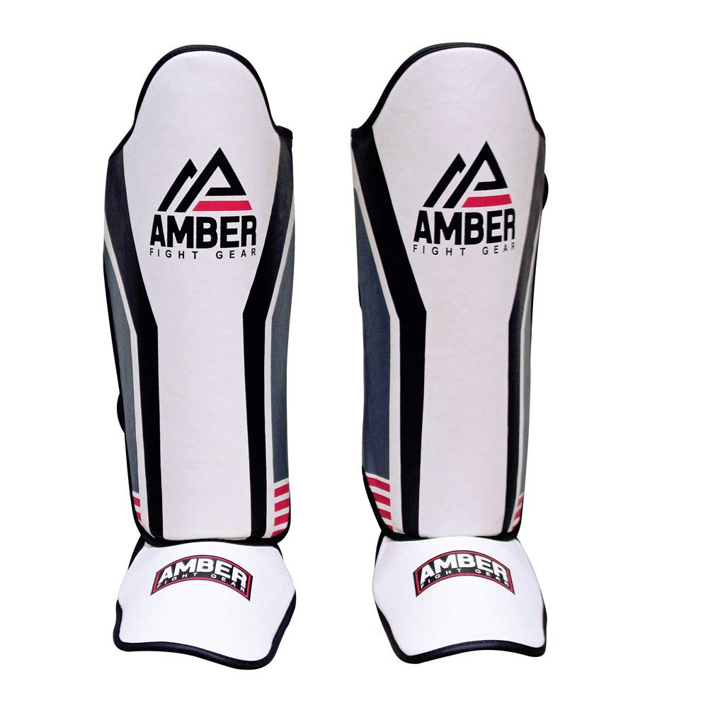Amber Fight Gear Shin Guard and Adult MMA Instep LegPads Kickboxing Gladiator Muay Thai Boxing Training Foot Foam Pads Sparring Protective Gear Unisex Small