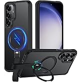 Mondelete 360°Spin Magnetic Stand with Silicone Strap for Samsung Galaxy S23 Case [Fit for MagSafe], Mil-Grade Shockproof Translucent Slim Phone Case with Kickstand&Ring Holder for S23 (Black)