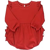 RuffleButts Baby/Toddler Girls Red Flutter Bubble Romper - 12-18m