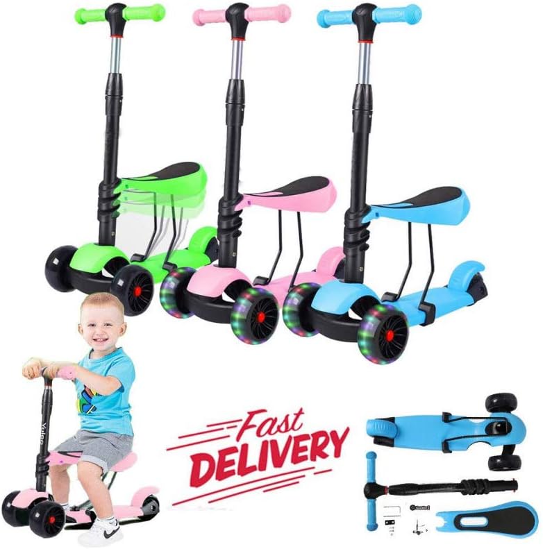 Bigzzia Three Wheeled Scooter, Light Weight 3 in 1 kick scooter Sport Scooter With 3 Adjustable Height Options Seat And Handlebar