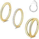 limerencia 3PCS Titanium Earrings Nose Rings, G23 Titanium Small Hoops Septum Clicker Rings, 16G/18G/20G Helix Lip Cartilage Helix Rook Daith Lobe Conch Tragus Piercing for Women Men