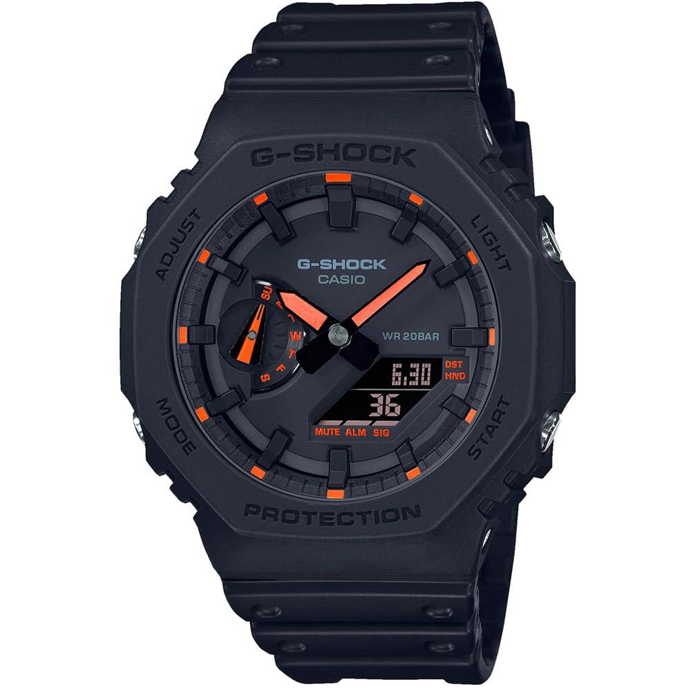 Casio G-Shock Men's Analog-Digital Quartz Watch with Resin Case, Carbon Core, Stop Watch, World Time, Alarm, Day-Date Calendar, Water 20 Bar, Black, 45 mm