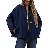 Yousify Womens Cropped Wool Blend Pea Coat Casual V Neck Button Down Short Jackets Fall Shackts with Pockets