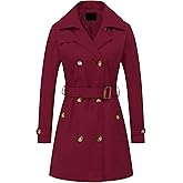 Chrisuno Women's Double Breasted Trench Coats Mid-Length Belted Overcoat Long Dress Jacket with Detachable Hood