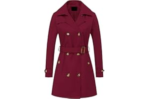 Women's Double Breasted Trench Coats Mid-Length Belted Overcoat Long Dress Jacket with Detachable Hood