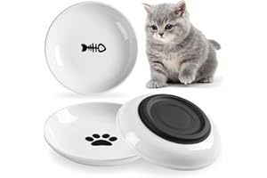 WROSWT Cat Food Bowl,Healthy Ceramic Cat Bowls for Indoor Cats,Anti Whisker Fatigue Cat Dishes Set,Shallow Wide Kitten Plates for Food and Water,Non-Slip Silicone Bottom,3 Pack