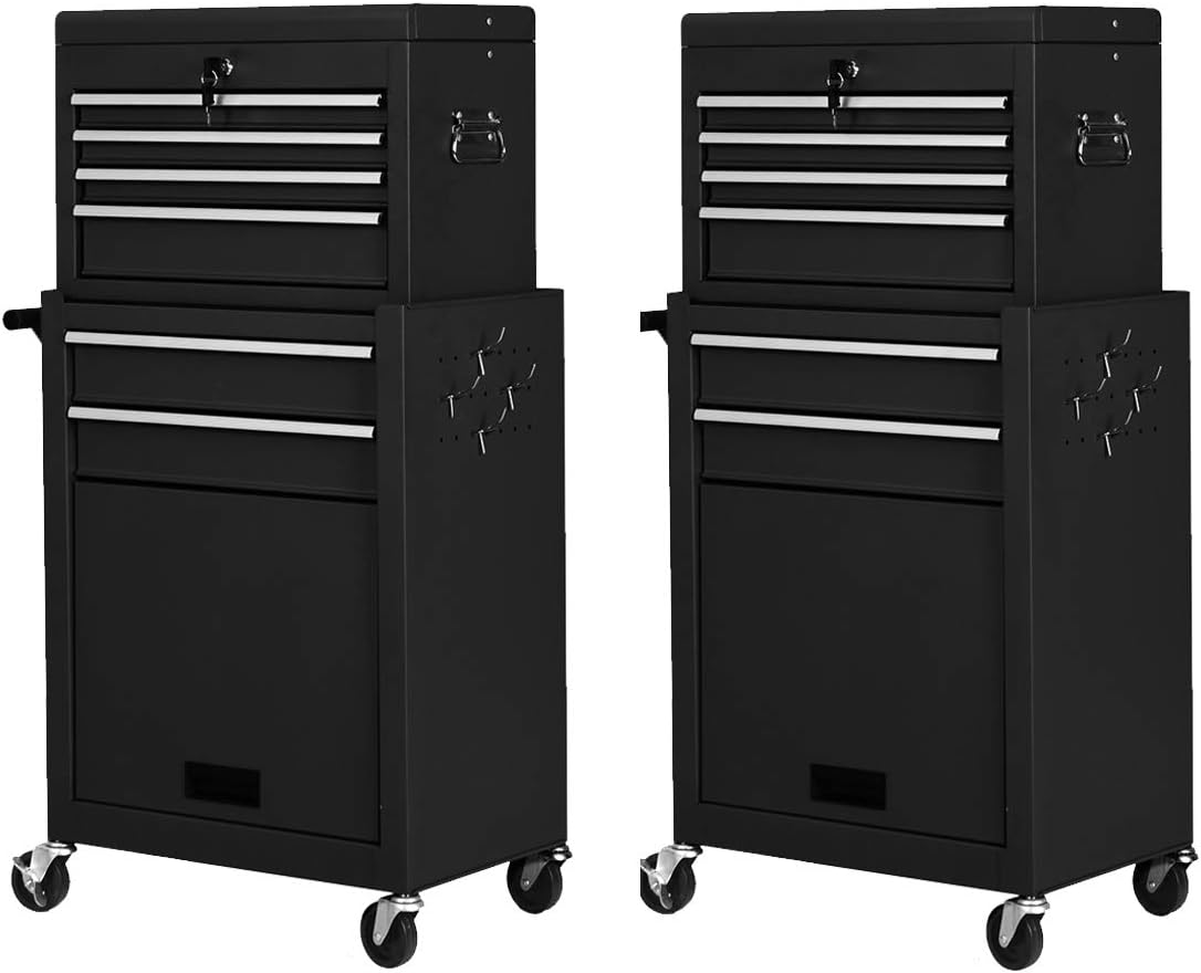 2PCS Rolling Tool Chest 6Drawer Toolbox Removable Tool Storage