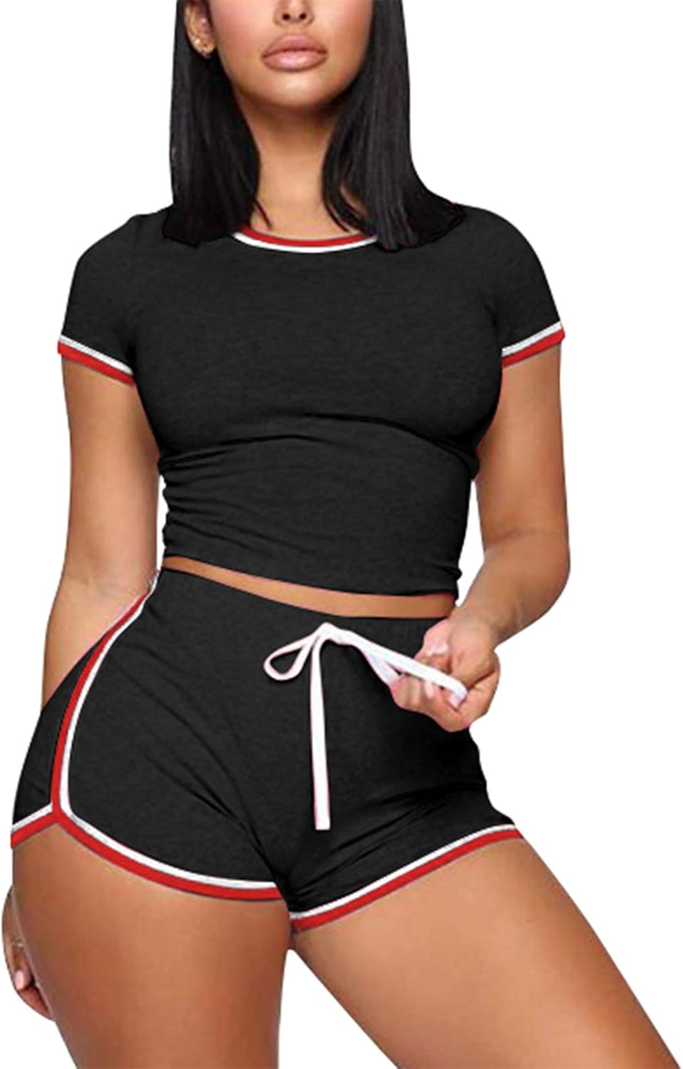 GEMEIQ Biker Shorts for Women 2 Piece Short Sleeve Crop Top Sexy