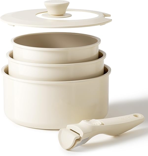 Redchef Töpfe Set mit Abnehmbaren Griffen, Antihaft Keramik Topfset 16/18/20cm und 3-IN-1 Verschlussdeckel, Kochtöpfe Induktions für Alle Herdarten, Ofenfest