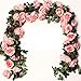 Houda Vintage Artificial Fake Silk Flowers Rose Garland Plant Vine Home Garden Wall Wedding Decor 2 PCS (Pink)