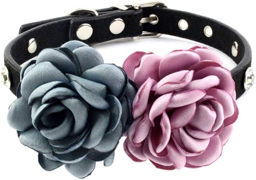 PETFAVORITES Rhinestone Dog Collar - Everflowering Rose Flower Cat Collar with Bling for Kitten Small Dogs Female Puppy - Fancy Chihuahua Yorkie Girl Clothes Costume Outfits Accessory