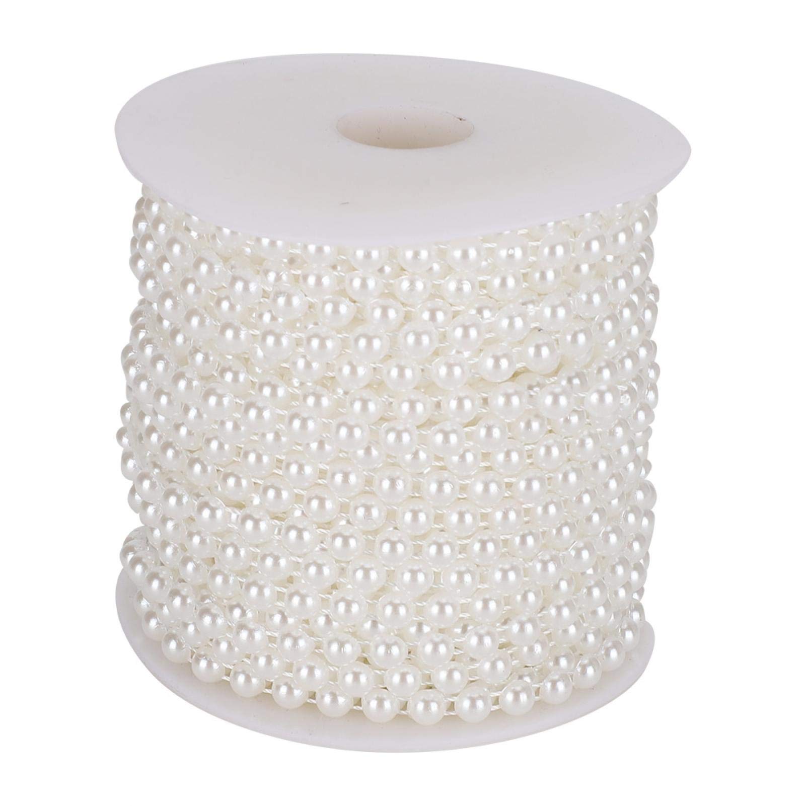 Fydun 25m/82ft Faux Half Pearl Plastic Beads on a String for DIY Crafts, Wedding Party Decoration, Curtain Entrance, 6mm in Diameter(White)