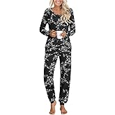 HOTGIFT Womens Pajamas Sets, 2 Piece Lounge Pjs Set Long Sleeve Long Pant Ladies Sleepwear with Pockets Soft