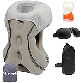 Mayeujds Inflatable Travel Pillow | Airplane Neck Pillow & Portable Inflatable Neck Support - Multifunctional for Flights, Cars, Office Use, with Eye Mask & Earplugs (Grey)