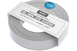 WoodPress® 3/4 inch Pearl Grey Melamine Edge Banding, Pre-Glued Veneer Tape – 25 ft Roll - Iron-On for Easy DIY Application – Will Cover The Edge of a Standard 8' x 4' MDF Panel