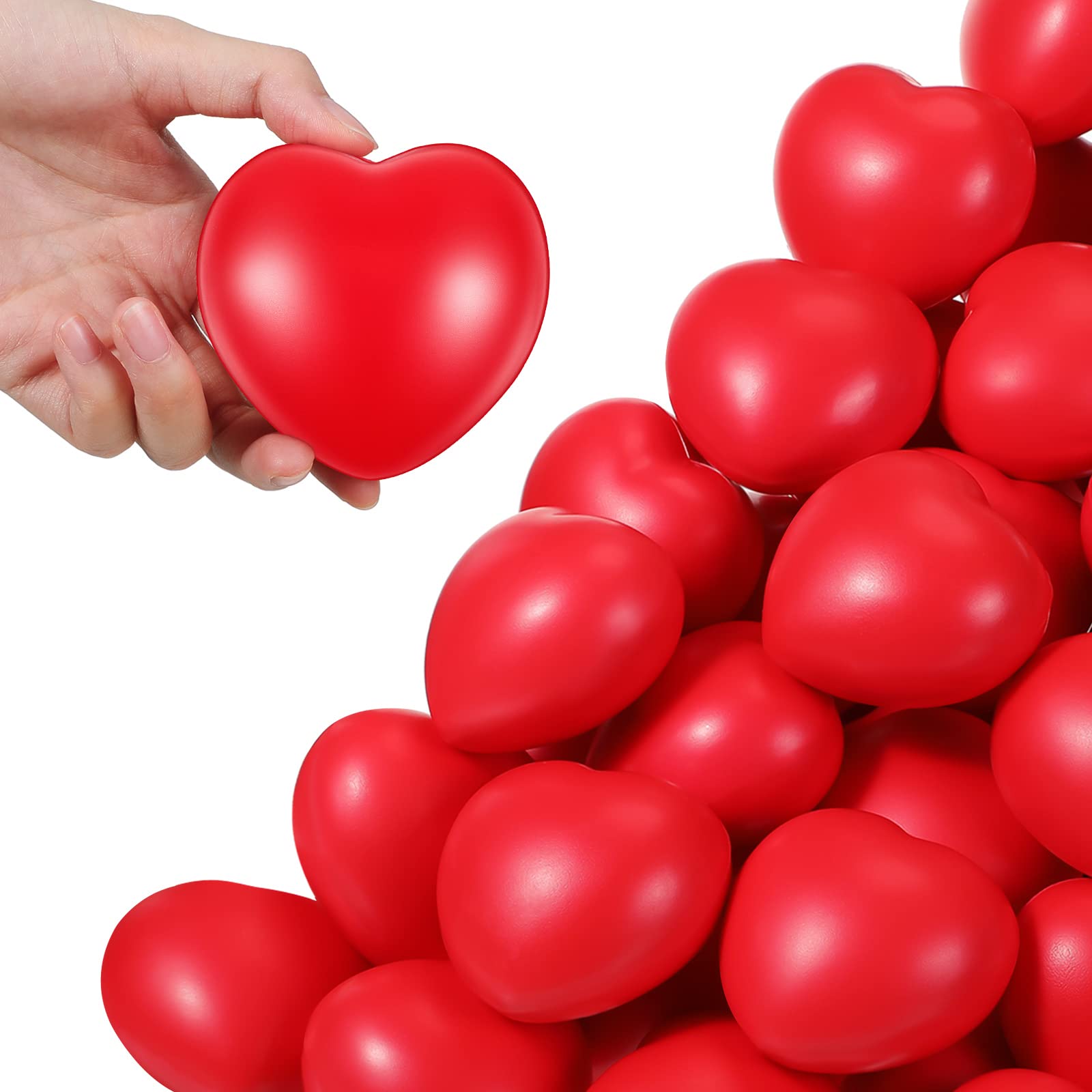 Photo 1 of 24 Pcs 2.75'' Heart Stress Balls Valentine's Day Heart Shaped Foam Stress Relief Ball for Kids, School Carnival Reward, Classroom, Valentine Party Favor (Red)