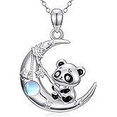 LONAGO Panda Necklace Moonstone Moon Panda Pendant Animal Jewelry Gift for Women
