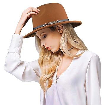 EINSKEY Fedora Hut Herren Damen Baumwolle Breiter Krempe Filzhut Panama Hut mit Gürtelschnalle