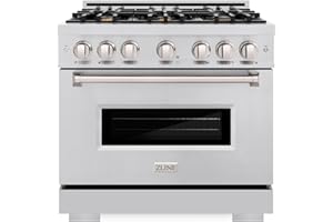 ZLINE 36 in. 5.2 cu. ft. Classic Dual Fuel Range with Gas Cooktop and Electric Convection Oven in Stainless Steel with 6 Bras