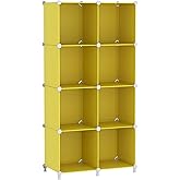 AWTATOS Cube Storage Organizer, 8 Cube Closet Organizers and Storage, DIY Stackable Bookshelf Plastic Clothes Organizer Shelving for Bedroom, Home, Yellow