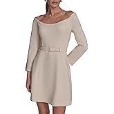 BCBG Womens Off The Shoulder Long Sleeve Belted A-line Mini Dress