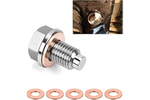 Dickno M14×1.5 Magnetic Oil Drain Plug, Aluminum Stainless Steel Sump Drain Nut Bolt with 5 Copper Crush Washer, Universal Leak-proof Replacement Car Accessories for Most Vehicles