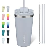 BJPKPK 18 oz Coffee Tumbler with Straw, Insulated Stainless Steel Cup | Double Wall Vacuum, Leak Proof, Keeps Hot/Cold, BPA Free, Dishwasher Safe, Cupholder Friendly, Travel, Modern Blue