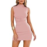 MIYIEONZ Women's Sexy Summer Casual Mock Neck Sleeveless Bodycon Dresses Ruched Turtleneck Cocktail Party Mini Dress