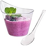 Tosnail 75 Pack 7 Ounce Clear Plastic Dessert Cups with 75 Pieces Clear Plastic Tasting Spoons