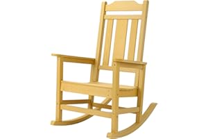hOmeHua Outdoor Rocking Chair, HIPS All-Weather Resistant Patio Rocker Chair for Adults, Easy Assembly for Porch, Backyard, Lawn, Garden (Yellow)