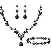 Crysdue Wedding Jewelry Set for Women Bride Bridesmaid, Stunning Marquise Rhinestone Crystal Floral Leaf Vine Pendant Necklace Dangle Earrings Bracelet for Prom Party