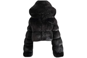 lcziwo Women Cropped Faux Fur Jacket Zip up Hooded Coats Furry Teddy Parka Warm Short Overcoat Winter Fashion