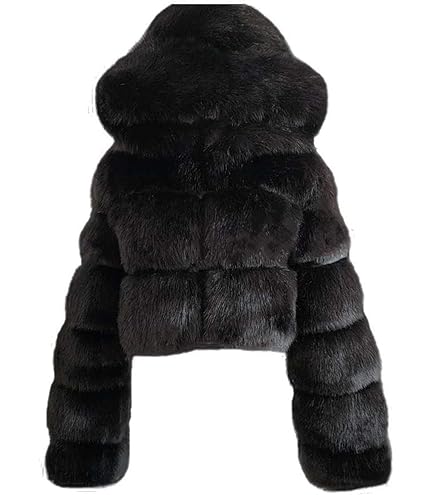 Amazon.com: PLAZRU Short Faux Fur Coat for Women Zipper Up Hooded
