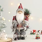 Enanal Santa Claus Figurine, 14inch Standing Christmas Santa Claus with Kerosene Lamp and Sack for Christmas Indoor Home Decoration Xmas Gift Party Table Shelf Ornament