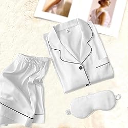 WJing Yi Jia Womens Pajama Sets XS-4XL Silk Satin