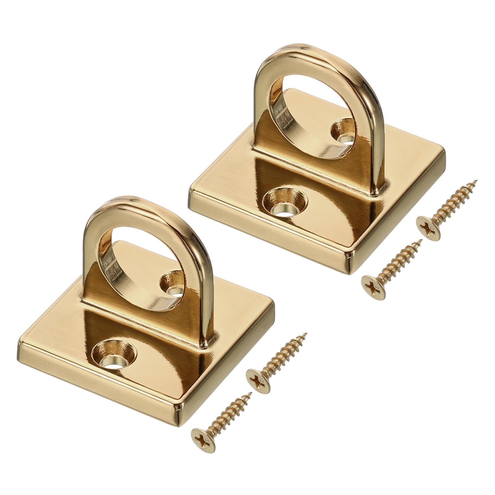 PATIKIL Pad Eye Plate U Hooks, 2 Pack Metal Ceiling Wall Mount Loop with Screws Hardware Ring Hooks for Hanging Ropes in Queue Barrier, Bright Golden