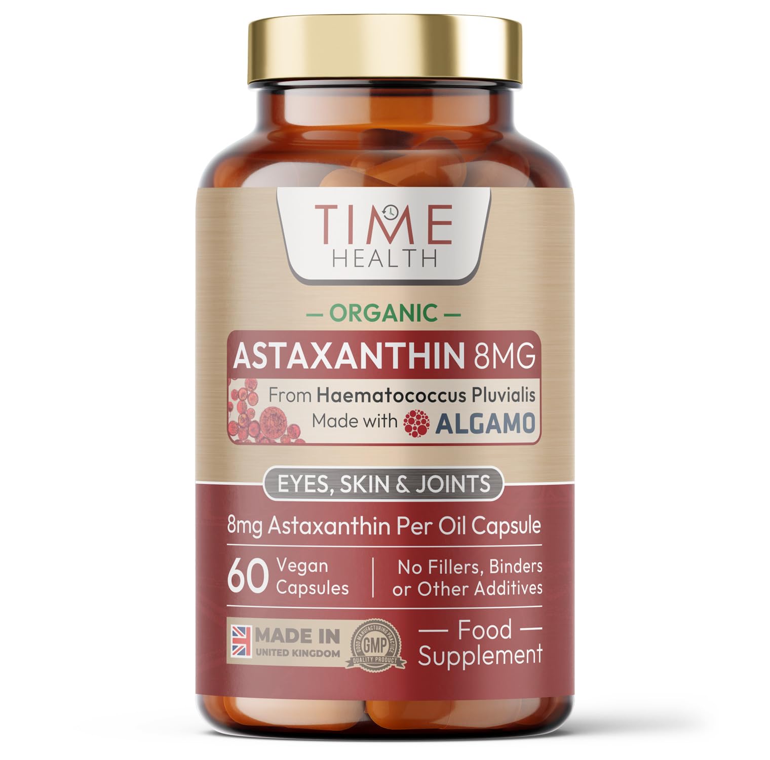 Organic Astaxanthin Oil 8mg - Pure & Natural Astaxanthin - 60 Capsules - Carrageenan Free - Super Antioxidant - Premium Algamo® Oil - Haematococcus Pluvialis - UK Made - Zero Additives - EU Source