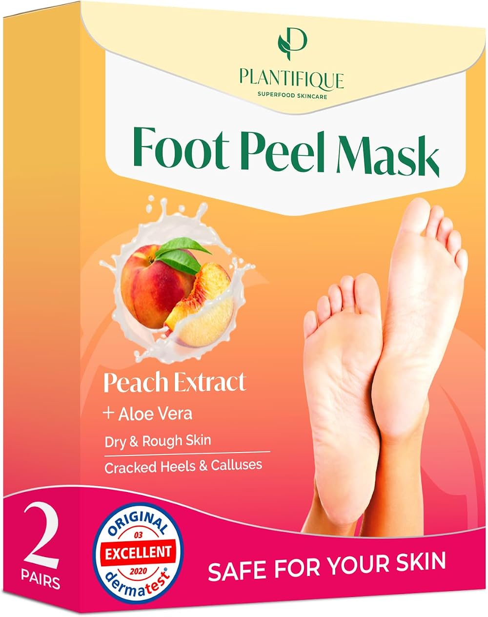 Plantifique Peach Foot Peel Mask 2 Pairs Exfoliating Dermatologist Tested