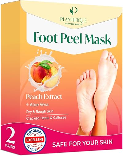 Plantifique Peach Foot Peel Mask 2 Pairs Exfoliating Dermatologist Tested