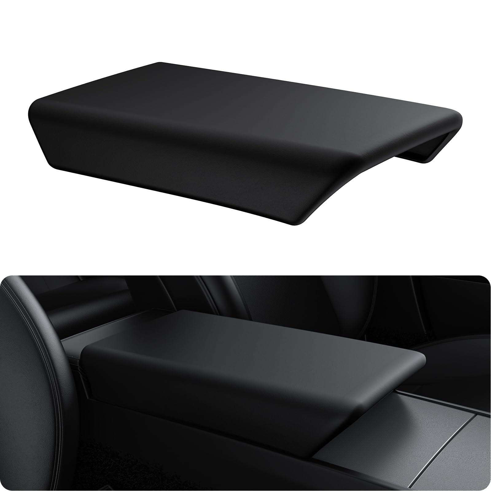 BASENOR Center Console Armrest Cover for 2025 2026 Tesla Model Y Juniper Tesla Model 3 Highland Non-Slip TPU [No Logo] Pet Scratch Resistant Accessories Black (Standard/Premium/Performance) Image